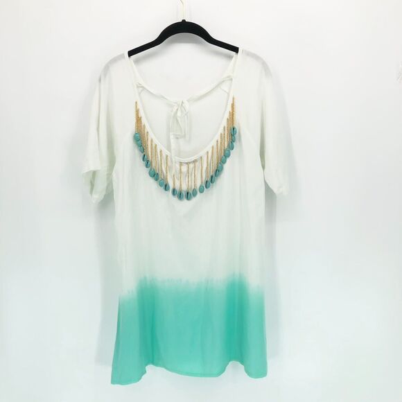 New NoTag Soft Surroundings Swim Cover Up Size M Shell Beads Rayon Beach Coastal - Picture 3 of 6